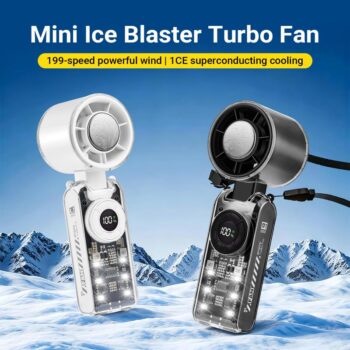 Qawtor 2026 Refrigeration Handheld Turbo Fan, 3600mAh Battery Operated, Up to 12 Working Hours, 199-Level Stepless Control with Digital Display, 5-in-1 Handheld/Neck/Desktop Cooling Fan for Travel, Dorm & Office, summervibes tiktokshop