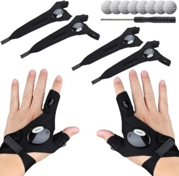Flashlight Gloves for Men, 4 PCS (2 Pairs) LED Gloves, with Finger Flashlights for Fishing, Repairing and Camping, Ideal Gifts for Men, Dads and Boyfriends on Valentines Day and Birthdays