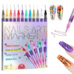 12-Colors Nail Art Pens Set, 0.5mm Fine Tip Acrylic Nail Art Markers, Quick Dry Waterproof DIY 3D Nail Design Kit for Beginners, Safe Non-Toxic, Nail Art Gift for Teen Girls & Kids-2 pack