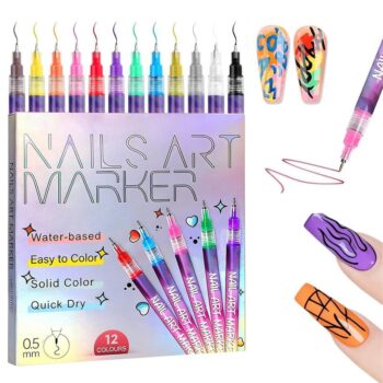 12-Colors Nail Art Pens Set, 0.5mm Fine Tip Acrylic Nail Art Markers, Quick Dry Waterproof DIY 3D Nail Design Kit for Beginners, Safe Non-Toxic, Nail Art Gift for Teen Girls & Kids-2 pack